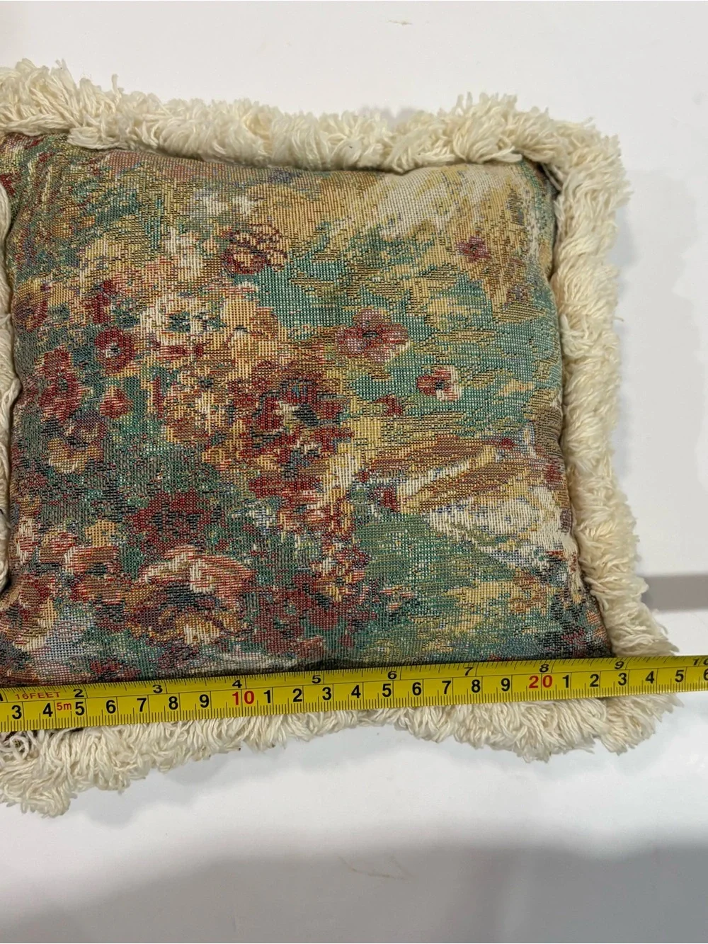 Vtg Needlepoint Tapestry Pillow Floral Design Cottagecore Fringe Romantic 9”
